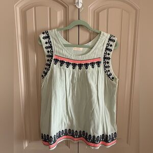 Free Minds Mint Embroidered Sleeveless Top